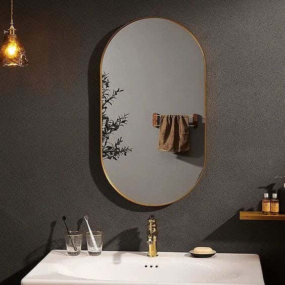 Round Glass Mirror, 60x90 cm, Gold Frame