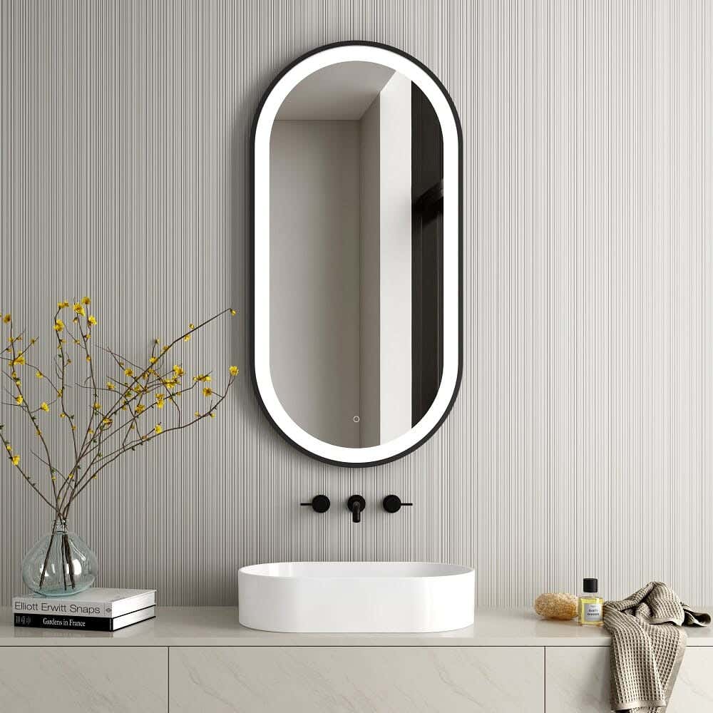 Round Glass Mirror, 60x90 cm, White LED