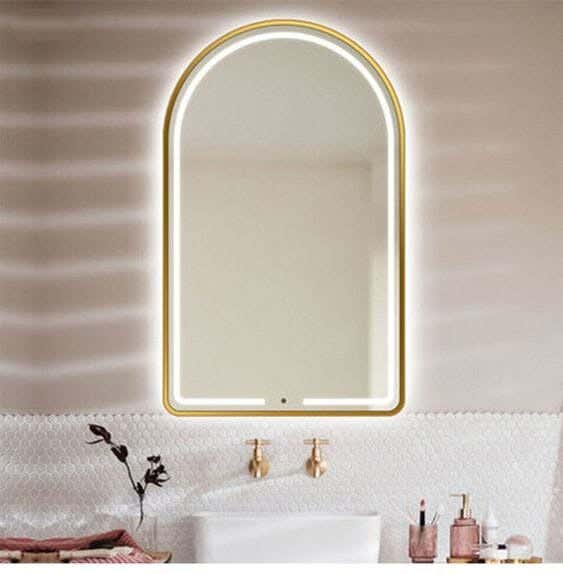 Rectangular Glass Mirror, 80x60 cm, White LED Light, Gold Frame