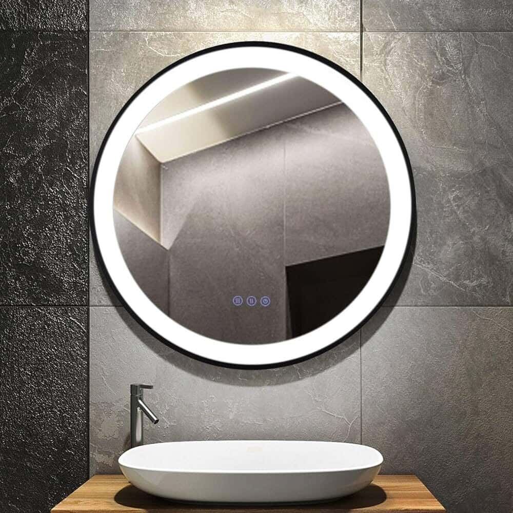 Circular Glass Mirror, 60x60 cm, Black Frame