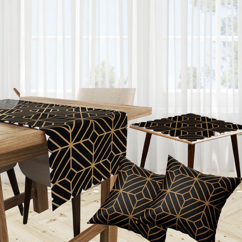 Velvet Runner Dinner Tablecloth, With 2 Cushion Covers - Multicolor, With 2 Side Tablecloth Free