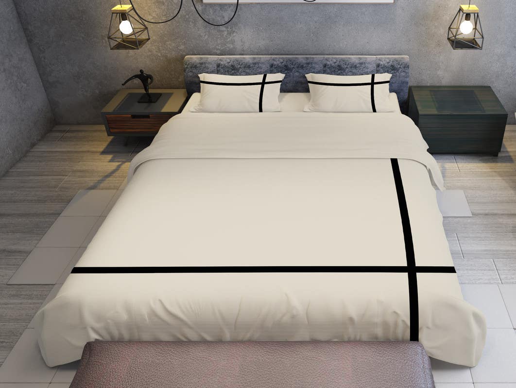 Bed N Home Cotton Duvet Cover Set, 220×240 cm - Off White Black