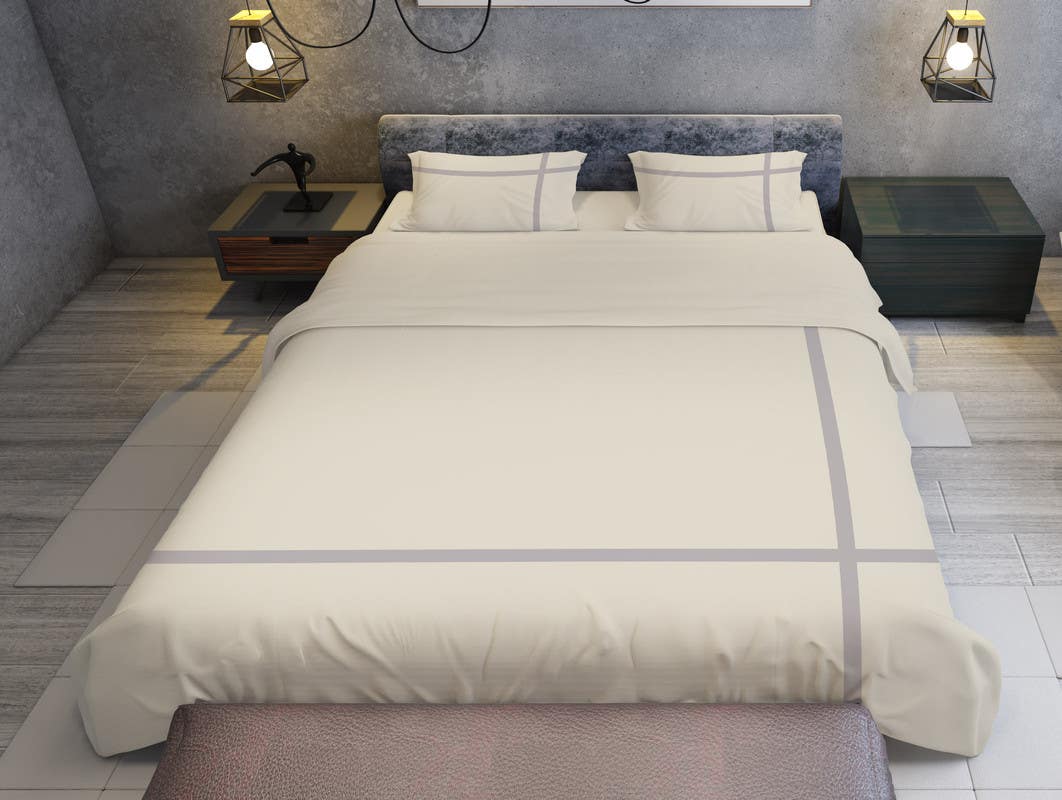 Bed N Home Cotton Duvet Cover Set, 220×240 cm - Off White Grey