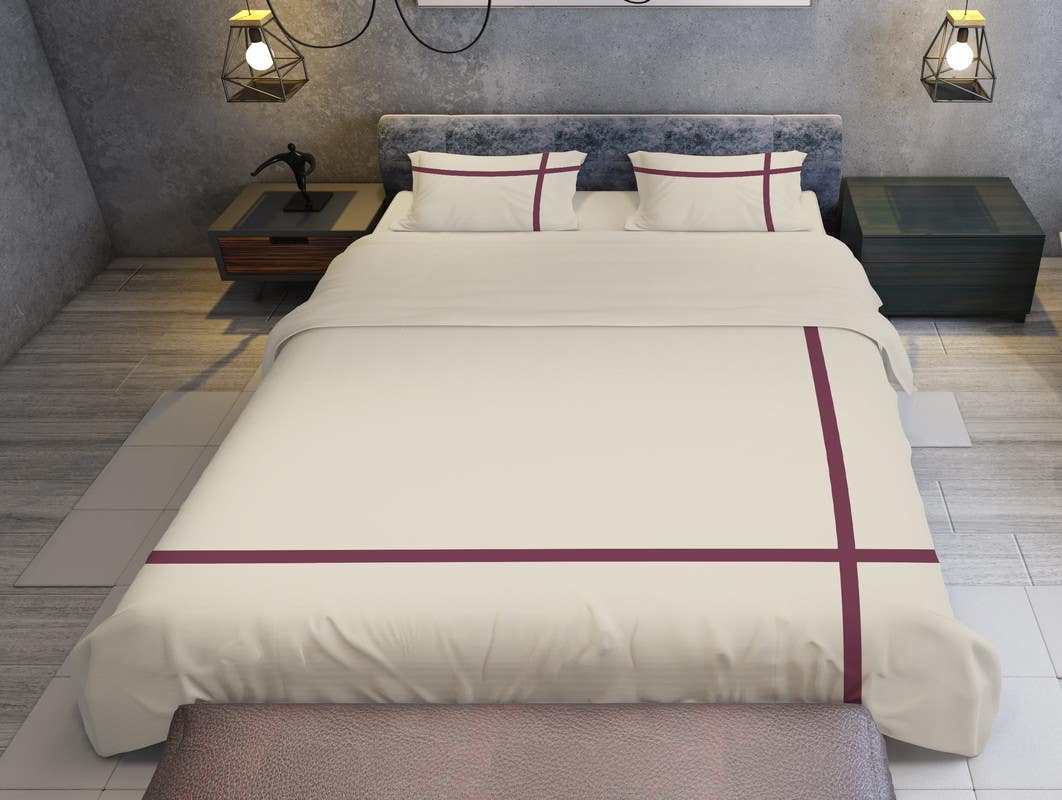 Bed in Home Cotton Quilt Bag Set, 220×240 cm - Off White Burgundy