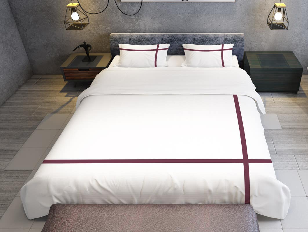 Bed in Home Cotton Quilt Bag Set, 220x180 cm - Burgundy White