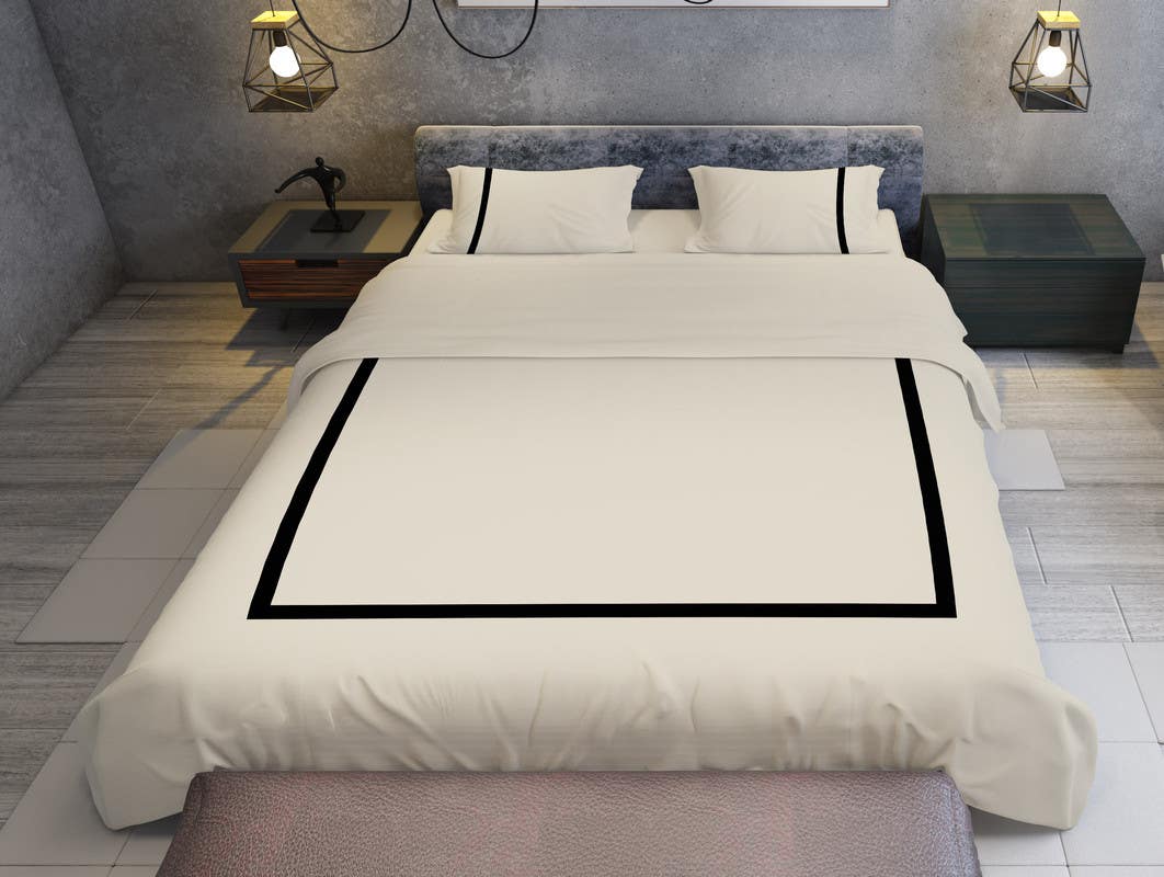 Bed N Home Cotton Duvet Cover Set, 220×240 cm - Off White Black