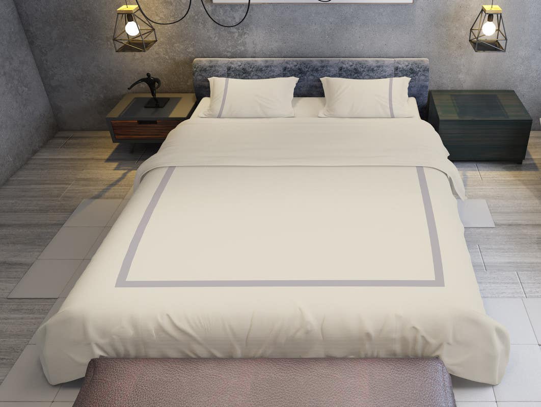 Bed N Home Cotton Duvet Cover Set, 220×240 cm - Off White Grey