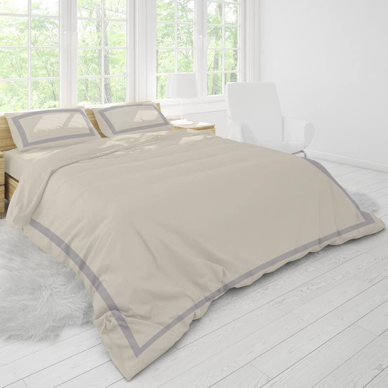 Bed N Home Cotton Duvet Cover Set, 220×240 cm - Off White Grey