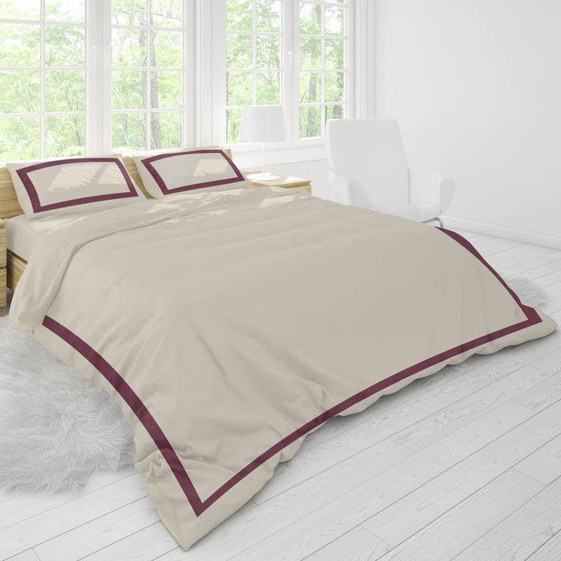 Bed in Home Cotton Quilt Bag Set, 220×240 cm - Off White Burgundy