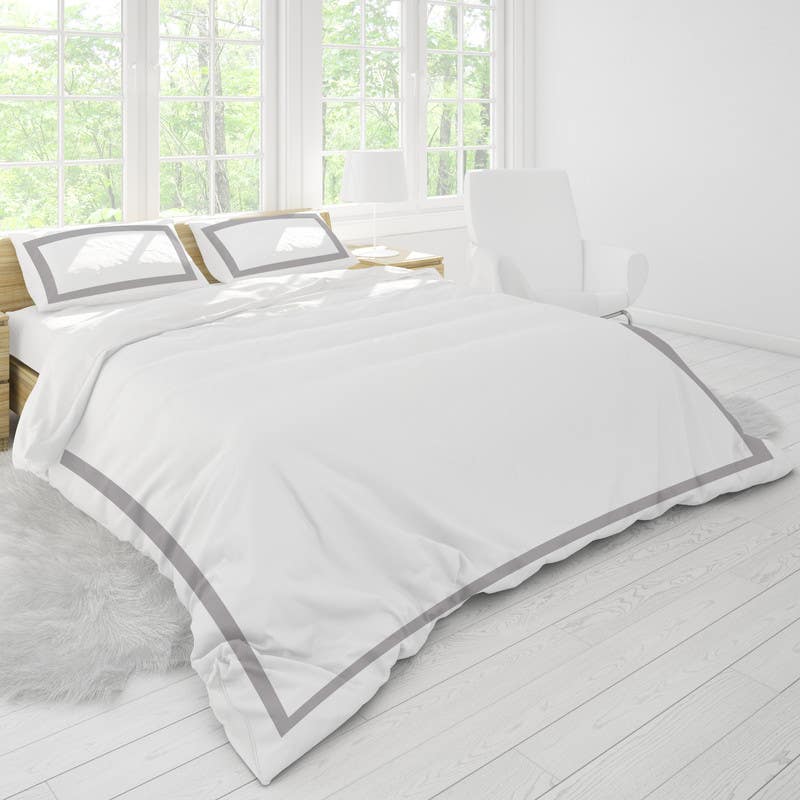 Bed N Home Cotton Duvet Cover Set, 220×180 cm - White Grey