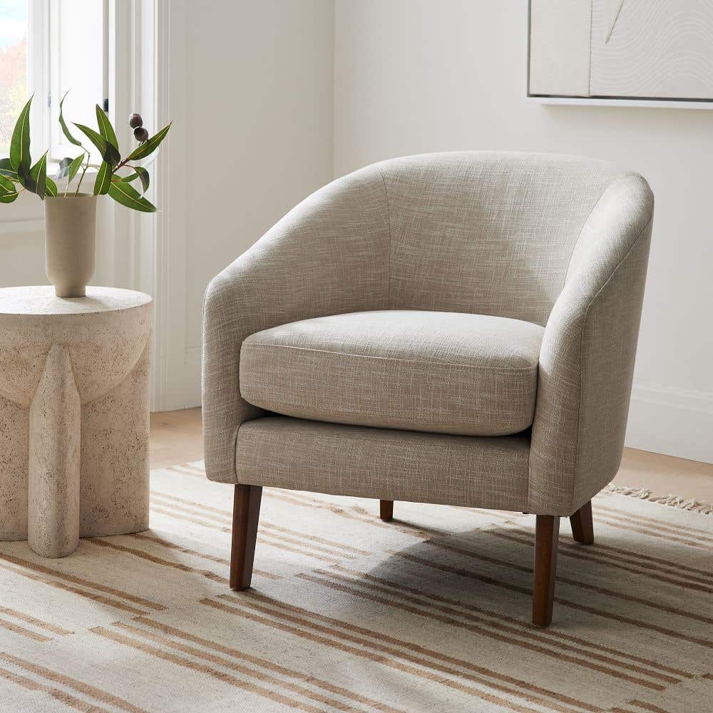 Red Beech Wood Arm Chair, 80×50×80 cm - Beige
