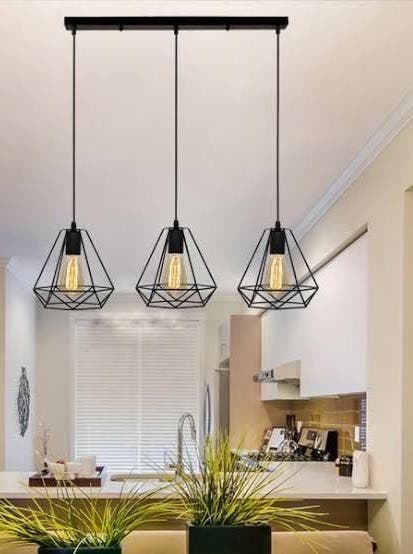 Modern Triple Chandelier, 80x50x20 cm - Black