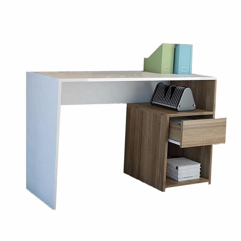 MDF Wood Desk, 75x120x40 cm - White Brown