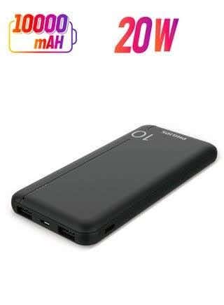 Philips DLP1812PB 10000mAh 20W Power Bank, PD & QC3.0, USB-A/Type-C - Black