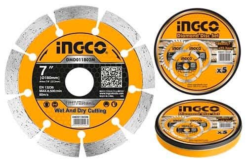 Ingco DMD011802M Diamond Cutting Disc Set, 5 Pieces, 7 Inches - Multicolor