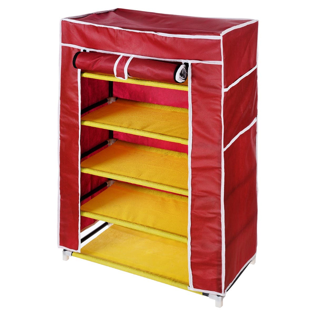 Alalamyia Fabric Shoe Rack 5 Shelves, 60 × 30 × 90 Cm - Dark Red