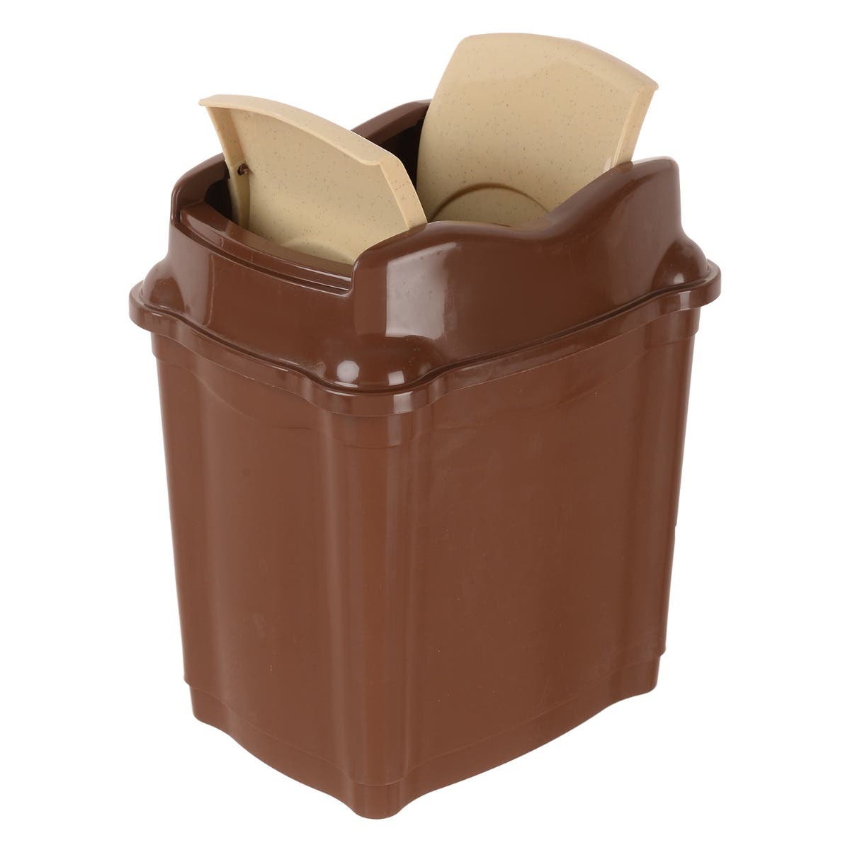 Winner Plast Rectangular Trash Bin with Cover, 6 Liter - Brown Beige
