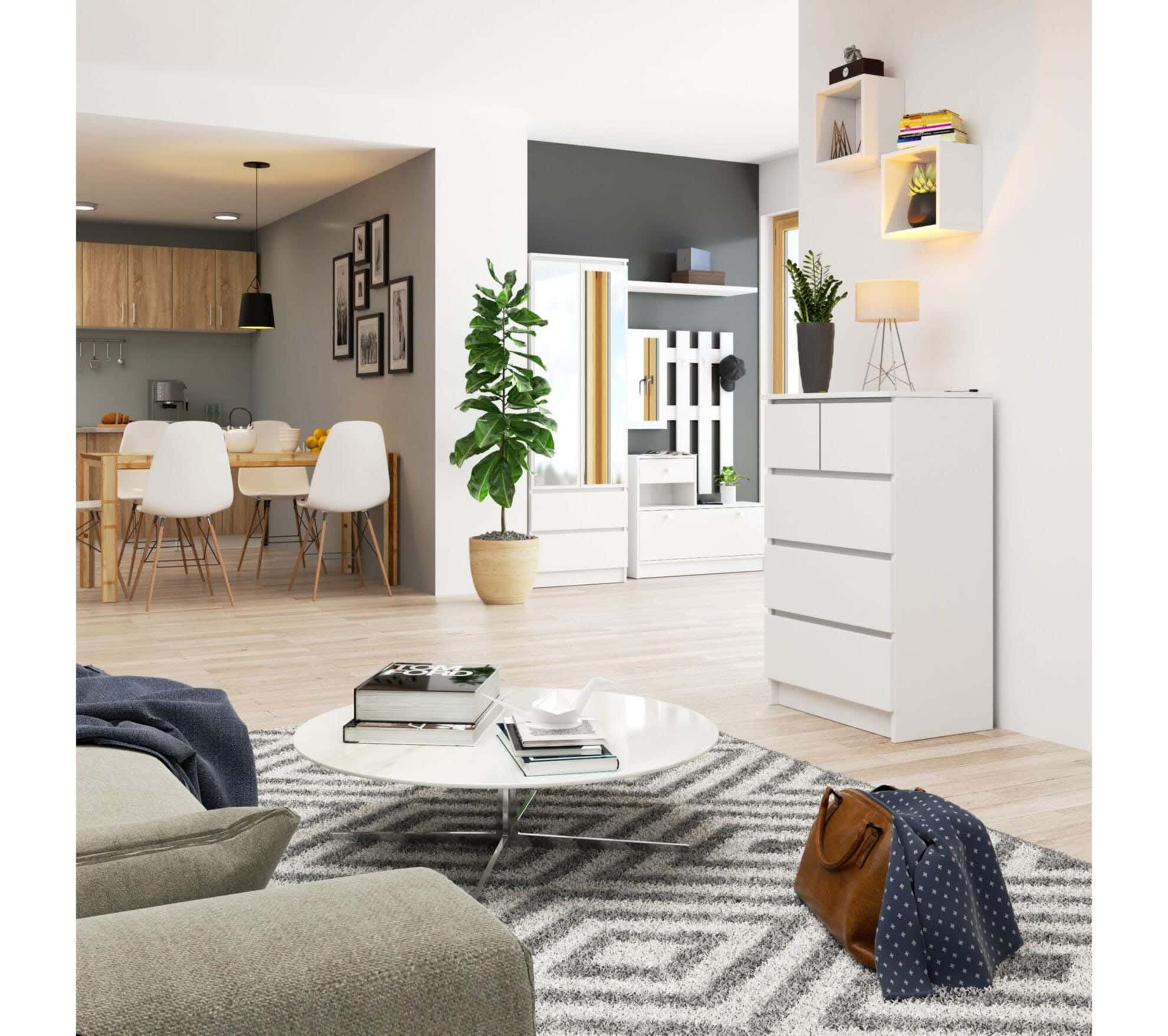 Modern Drawer Unit, 90x60x42 cm - White