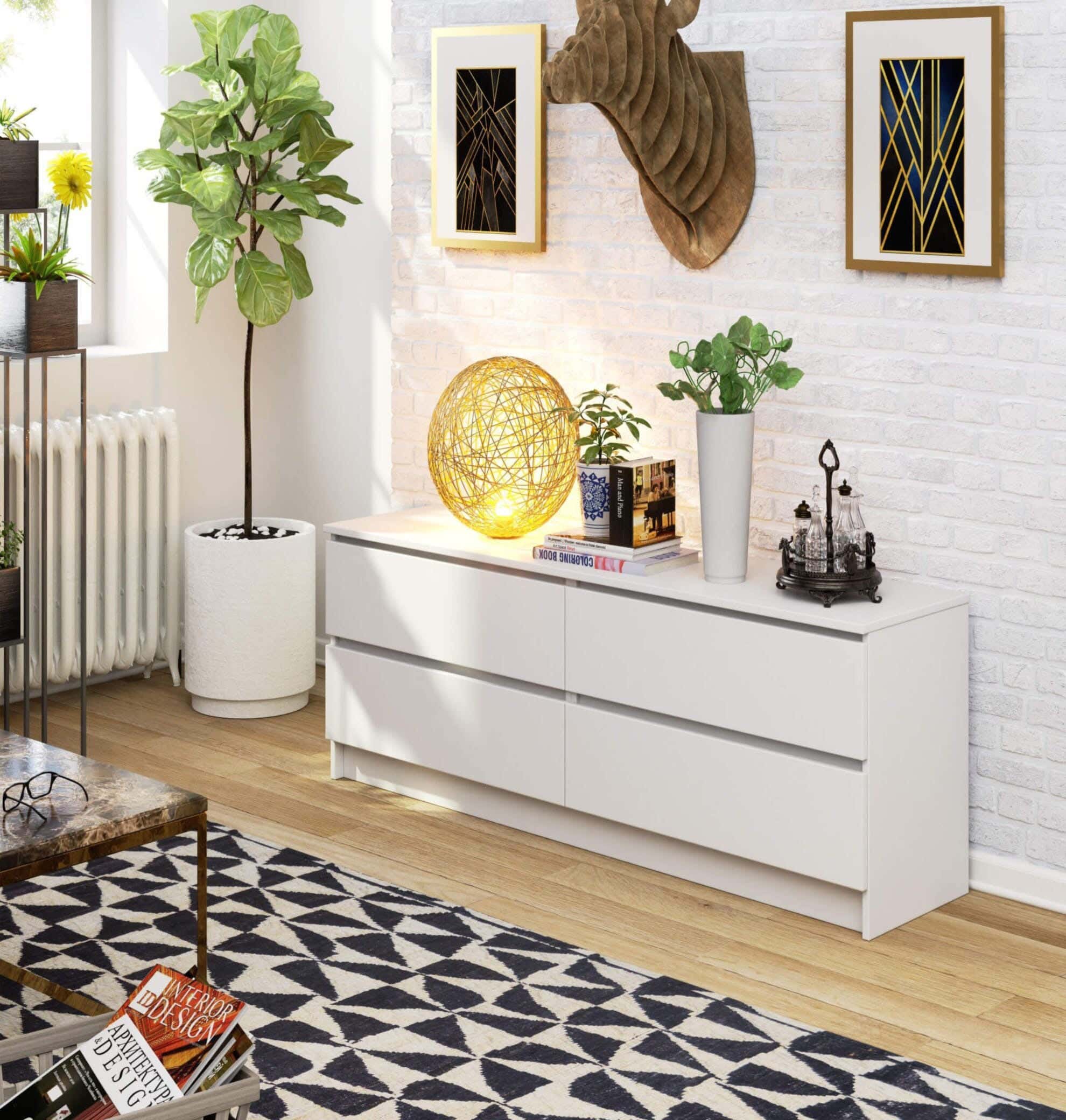 Modern Drawer Unit, 50x118x42 cm - White