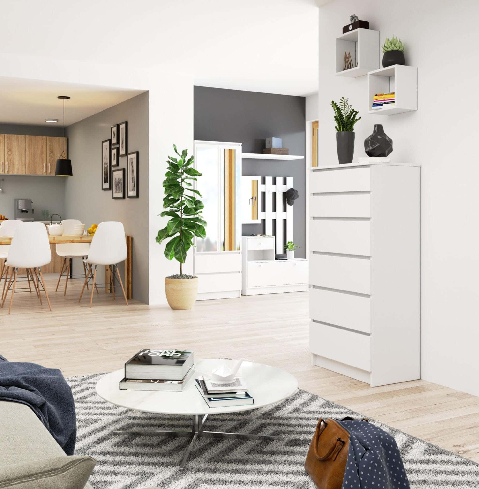 Modern Drawer Unit, 122x60x42 cm - White