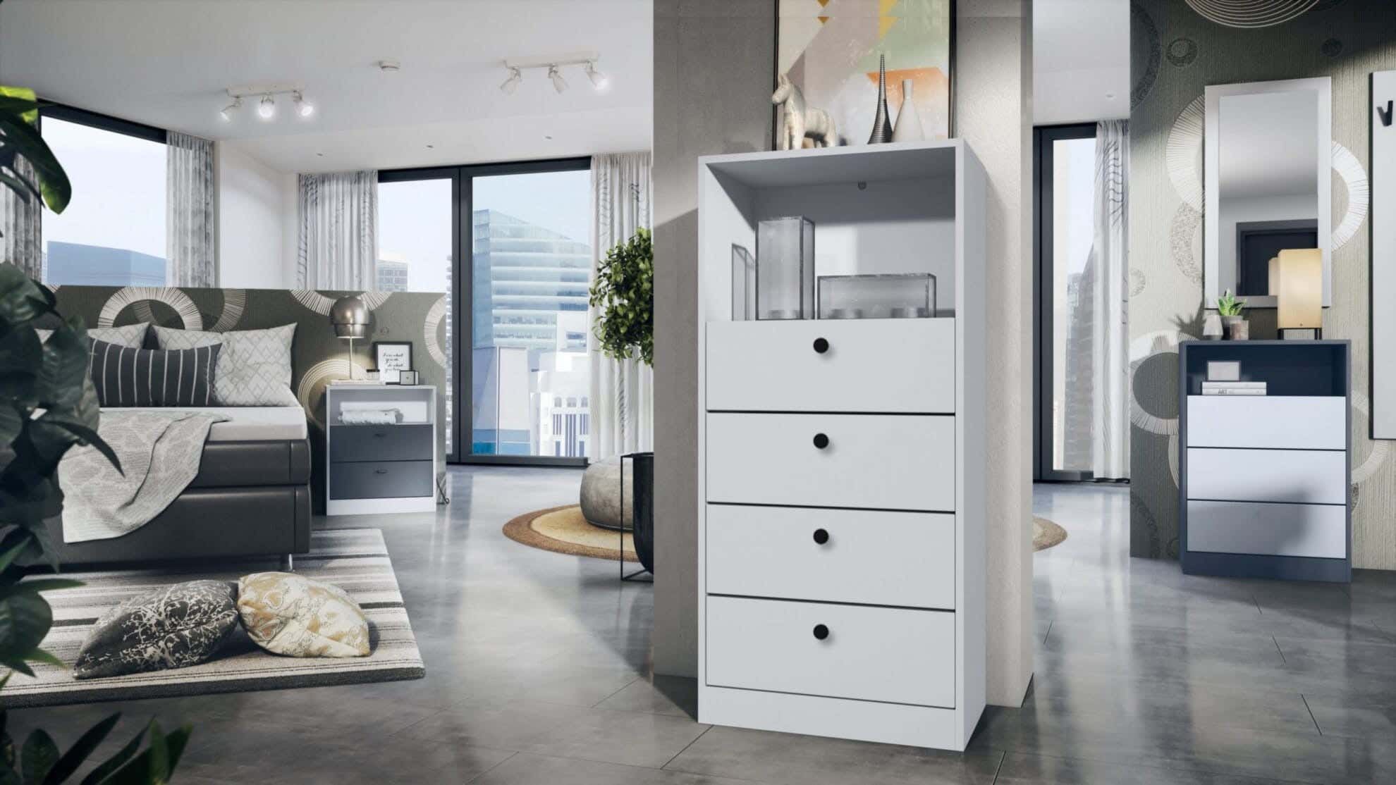 Modern Drawer Unit, 122x60x40 cm - White