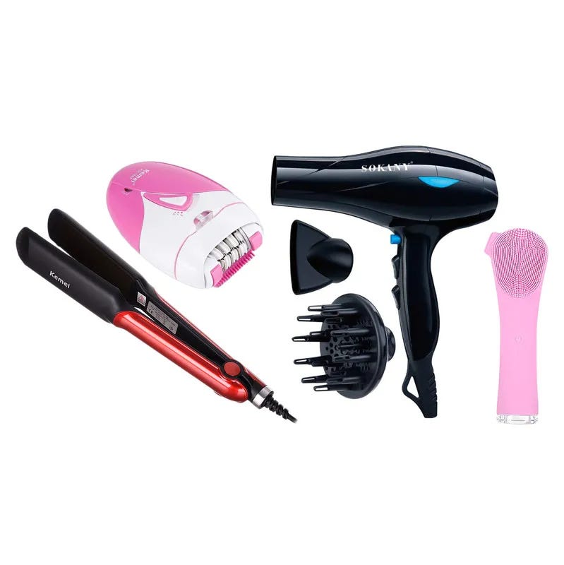 Sokany SK-5988 Hair Dryer, Kemei KM-189A Wax Hair Removal Device, Kemei KM-531 Ceramic Hair Iron, Silicone Ultrasonic Facial Cleanser Brush