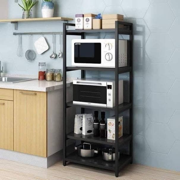5 Shelf Metal Kitchen Storage Unit, 165×60×40 Cm - Black