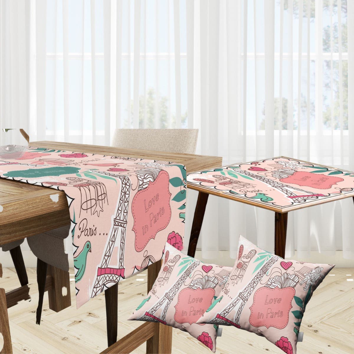 Velvet Runner Dinner Tablecloth, With 2 Cushion Covers - Multicolor, With 2 Side Tablecloth Free