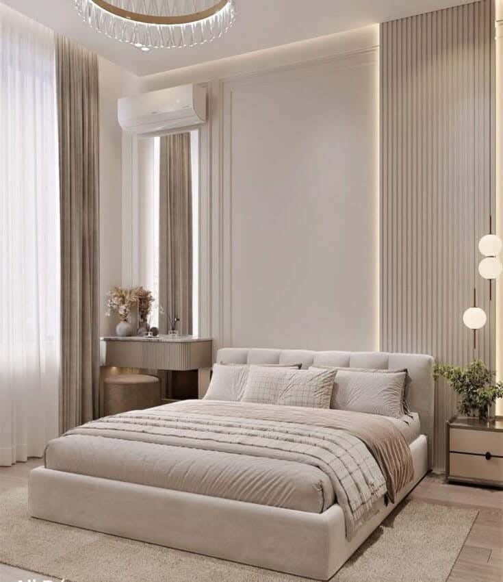 Mosky wood bed, velvet fabric, 200 x 160 x 125 cm - off white