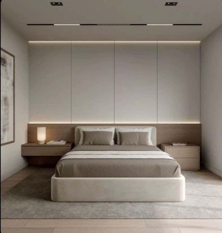 Mosky wood bed, velvet fabric, 200 x 160 x 125 cm - off white