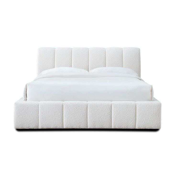 Mosky wood bed, velvet fabric, 200 x 160 x 125 cm - off white