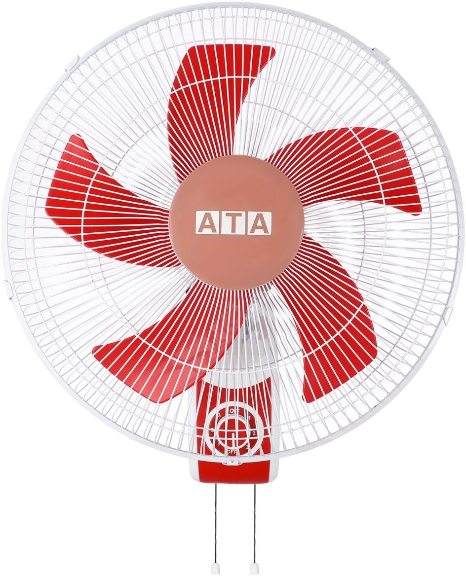 ATA B1605 Wall Fan, 16 Inch, 3 Speeds, 5 Blades - White Red