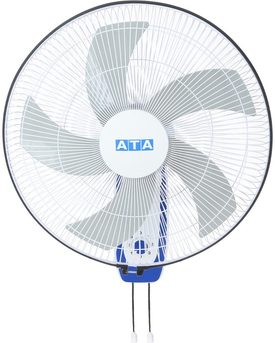 ATA 18B01P5 Wall Fan, 18 Inch, 3 Speeds, 5 Blades - White Blue