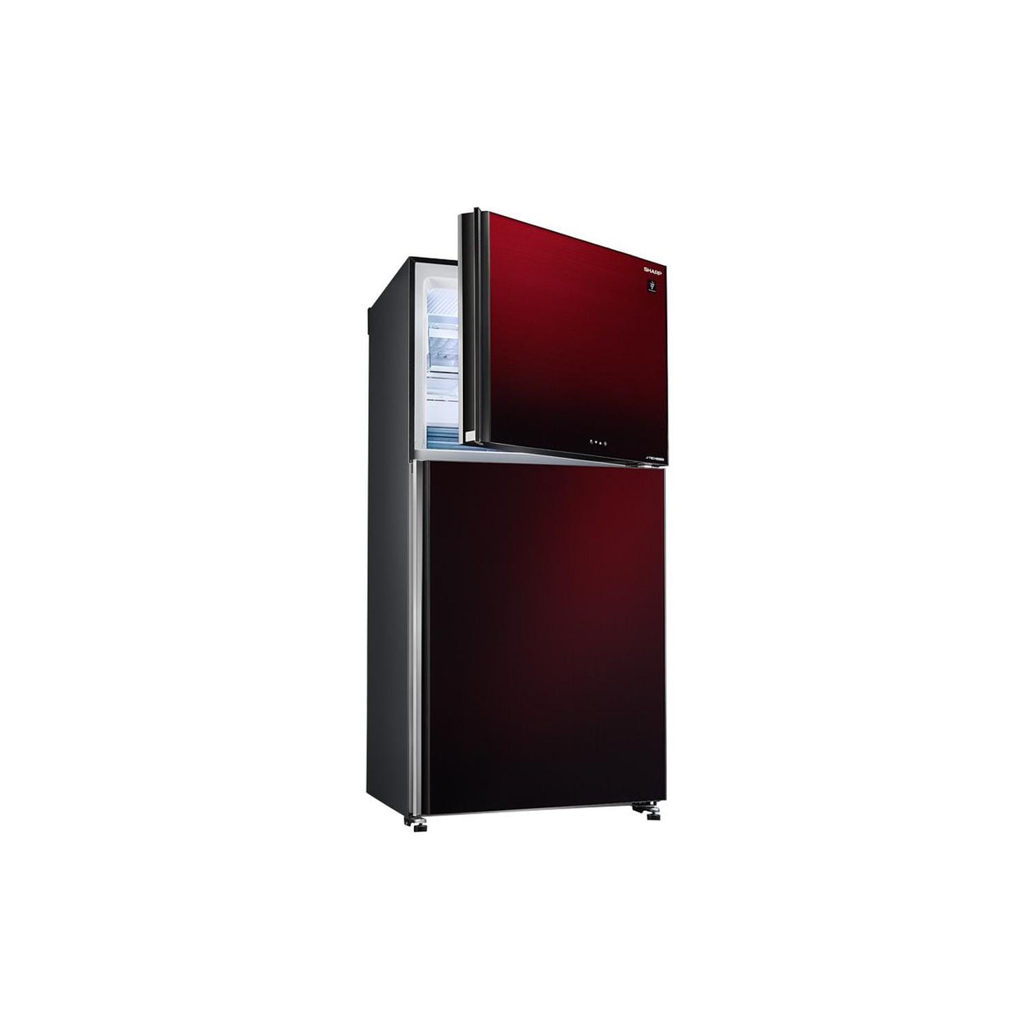 Sharp Digital Inverter No Frost Refrigerator, 2 Glass Doors, Plasma, 538 Liters - Red