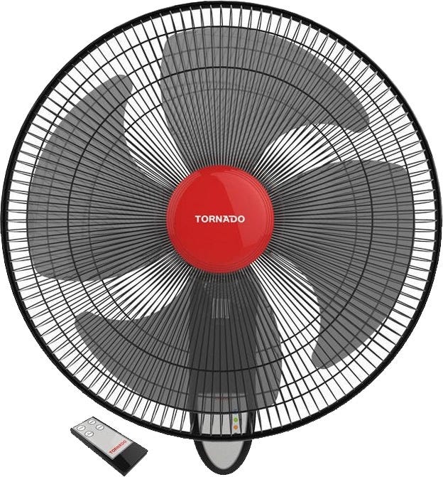 Tornado EPS-16R Wall Fan, 16 Inch, 4 Blades, with Remote - Black