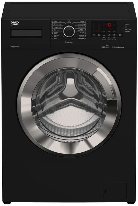Beko WTV 8612 XBCI Full Automatic Washing Machine, 8 kg, 1200 RPM, Front Load, Digital - Black