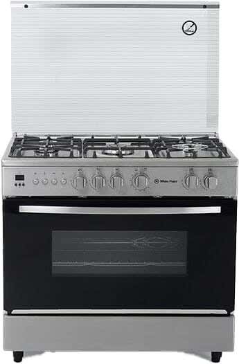 White Point Freestanding Cooker, Digital Display, 5 Burners, 60 x 90 cm, Full Safety, Stainless, Fan, WPGC9060XTOCFSDA - Silver