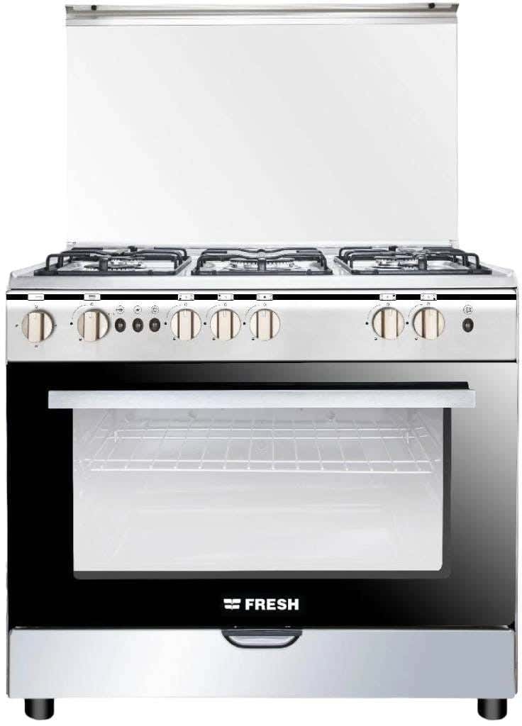 Fresh Verona AirGrill Gas Cooker, 5 Burners, Fan, Grill, Full Stainless, Full Safety, 60×90 cm - Silver Black