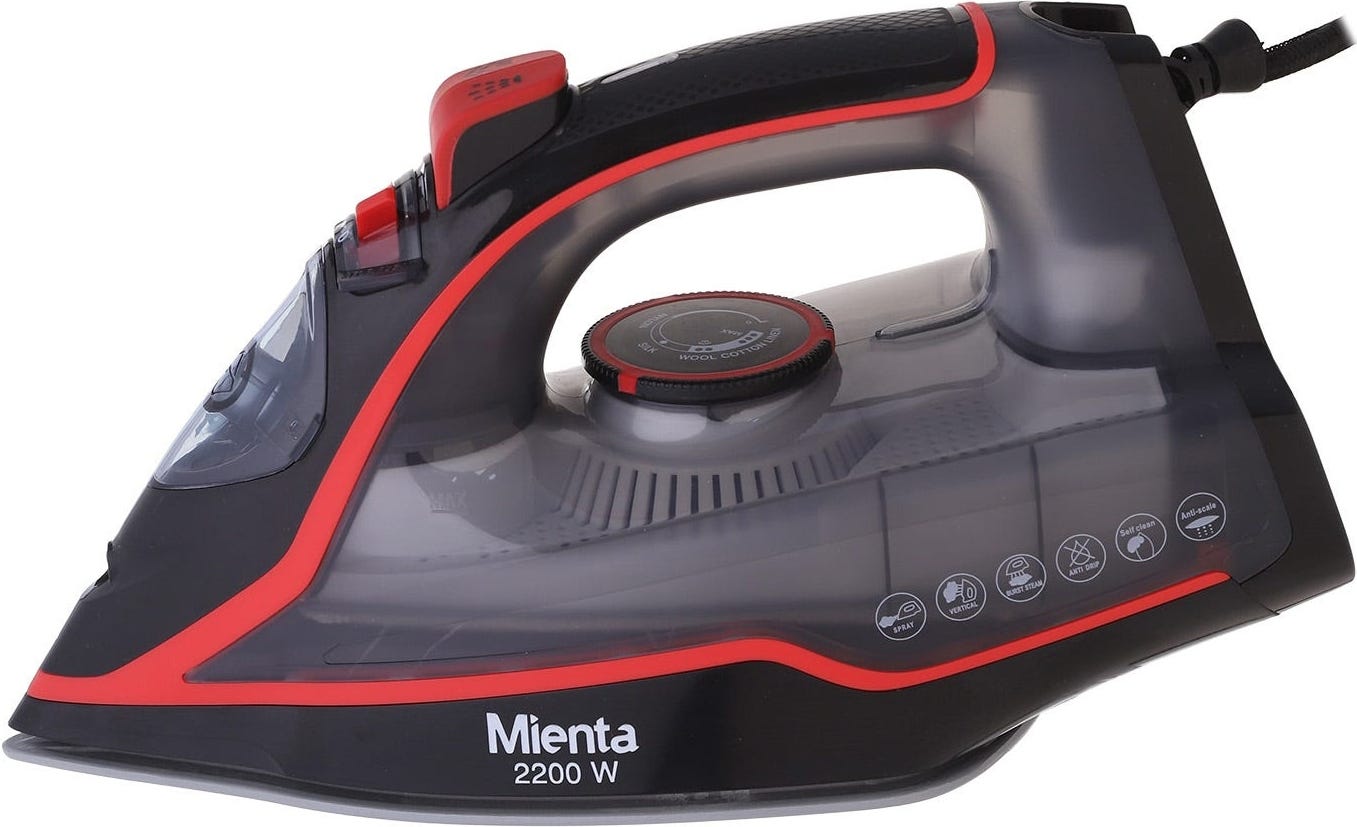 Mienta SI181438B Steam Iron With a Ceramic Base, 2200 W - Black Red