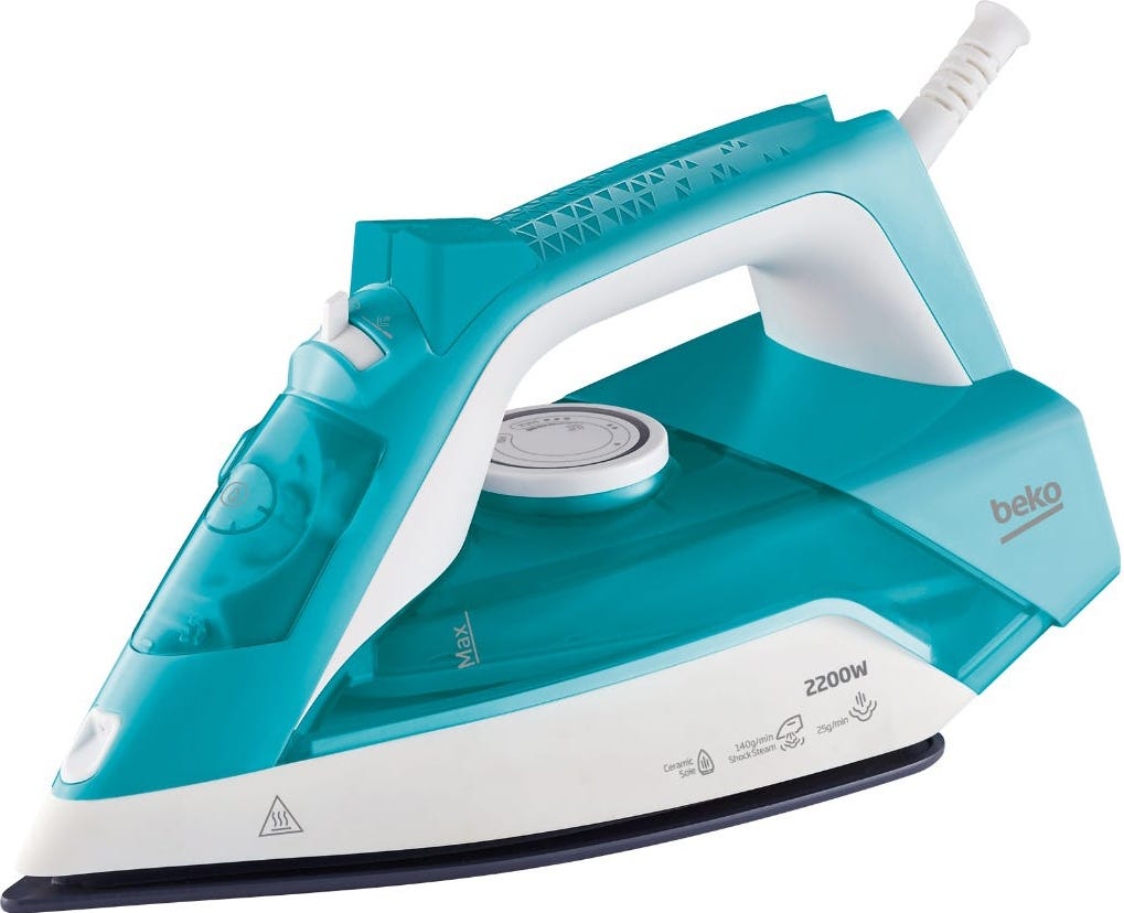 Beko SIM3122 T Steam Iron, Ceramic soleplate, 2200 Watt, 240 ml - White Turquoise