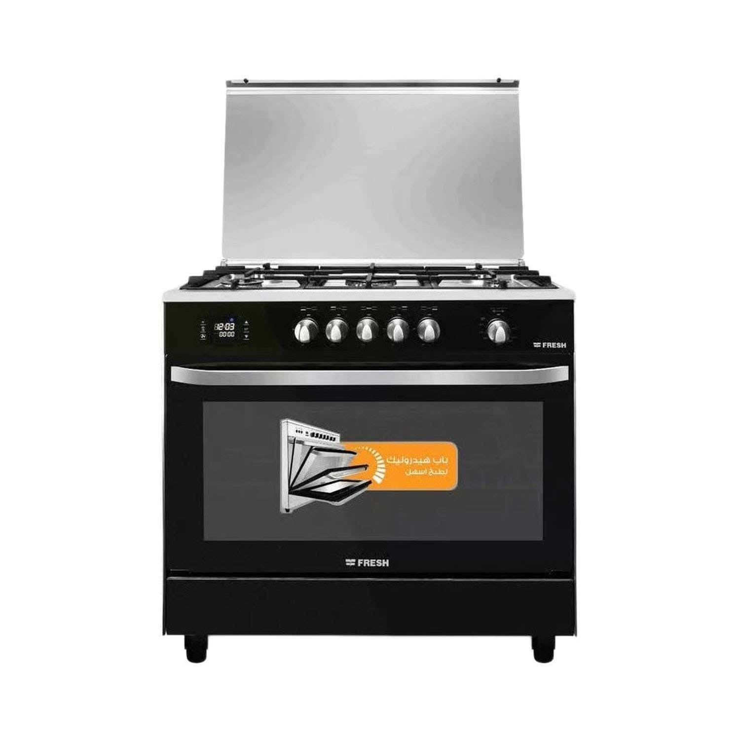 Fresh 16946 Hammer Hydraulic Gas Cooker, 90x60 cm, 5 Burners - Black Silver