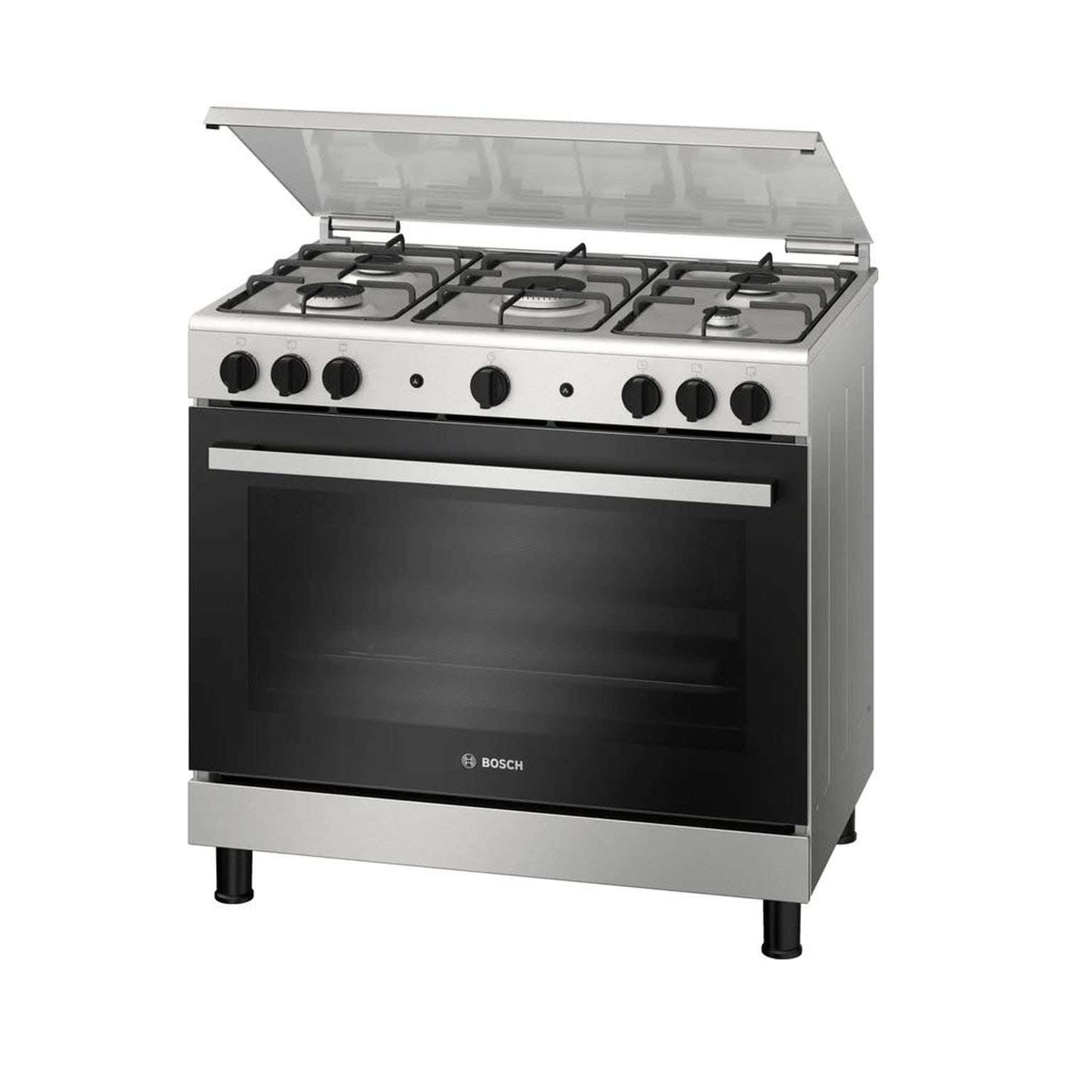 Bosch HGV1F0U50S Stainless Steel Gas Cooker, 5 Burners, 60 X 90 Cm - Black Silver