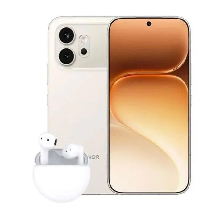 Honor 600 Dual SIM Smartphone, 256GB, 8GB RAM, 5G Network - White/Gold + Free Honor X7e Active AirPods