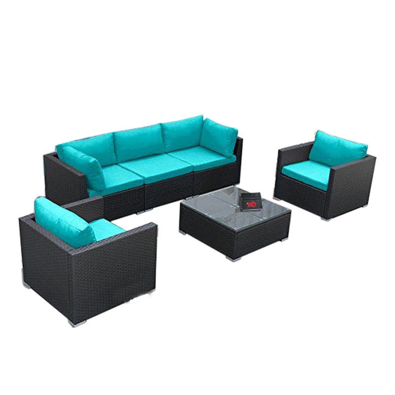 Outdoor Furniture Set, 4 Pieces, Rattan - Dark Brown Turquoise