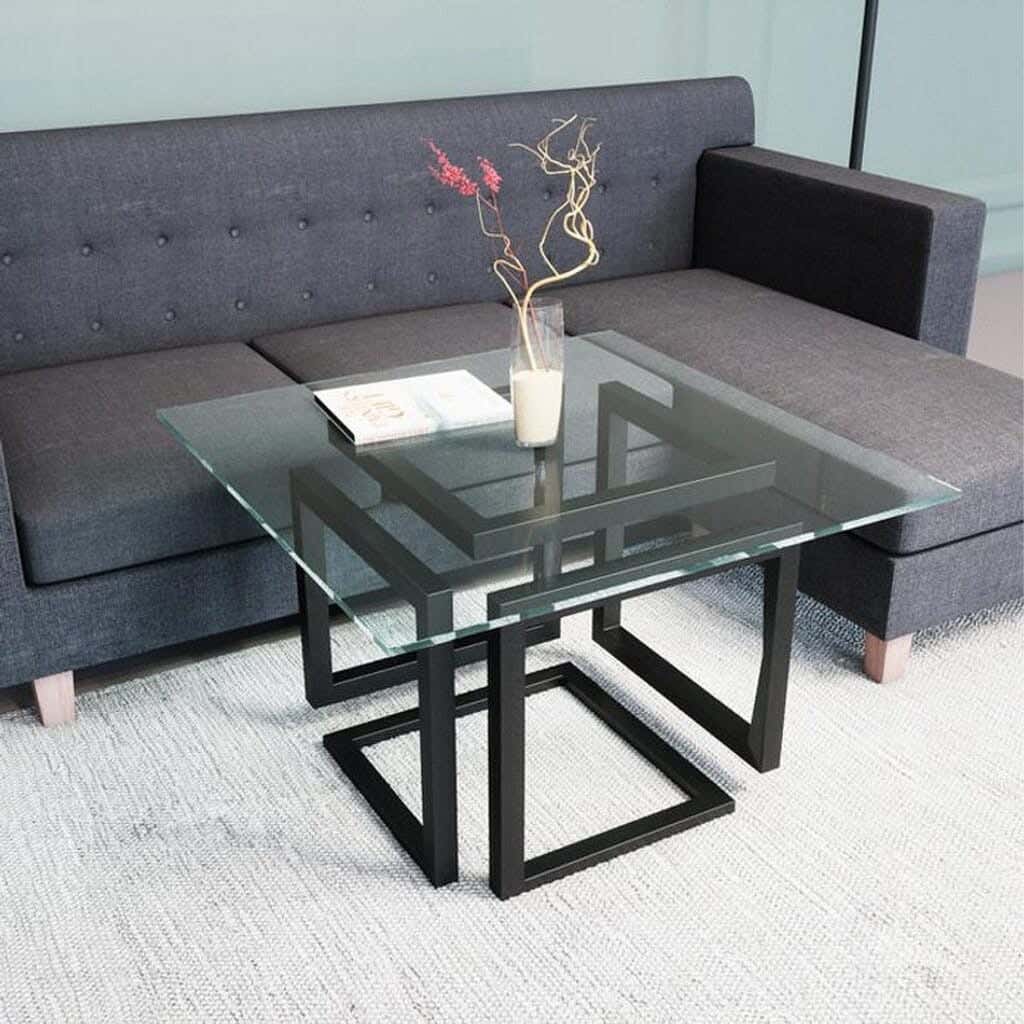 Steel Modern Center Table, Glass Surface, 80x80x45 cm - Black