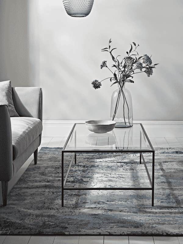 Steel Modern Center Table, Glass Surface, 90x50x50 cm - Black