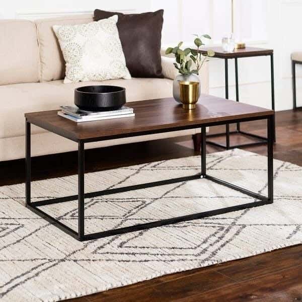 Steel Modern Center Table, MDF Wood Surface, 100x50x45 cm - Black