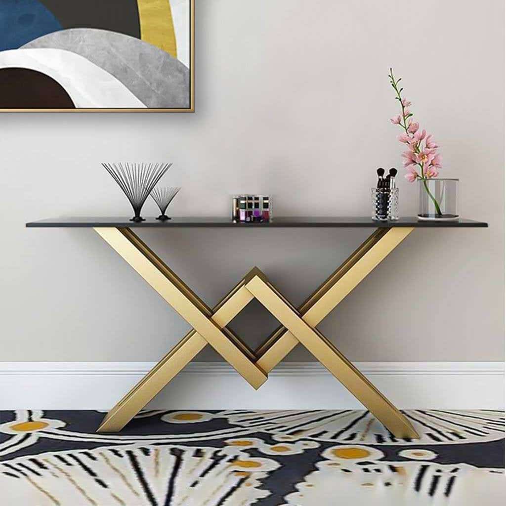 Steel Console Table, 90×40×120 cm - Gold