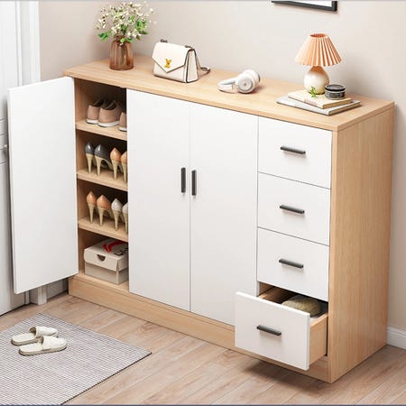 MDF Wood Shoe Organzer, 160 × 100 × 30 Cm - White Beige