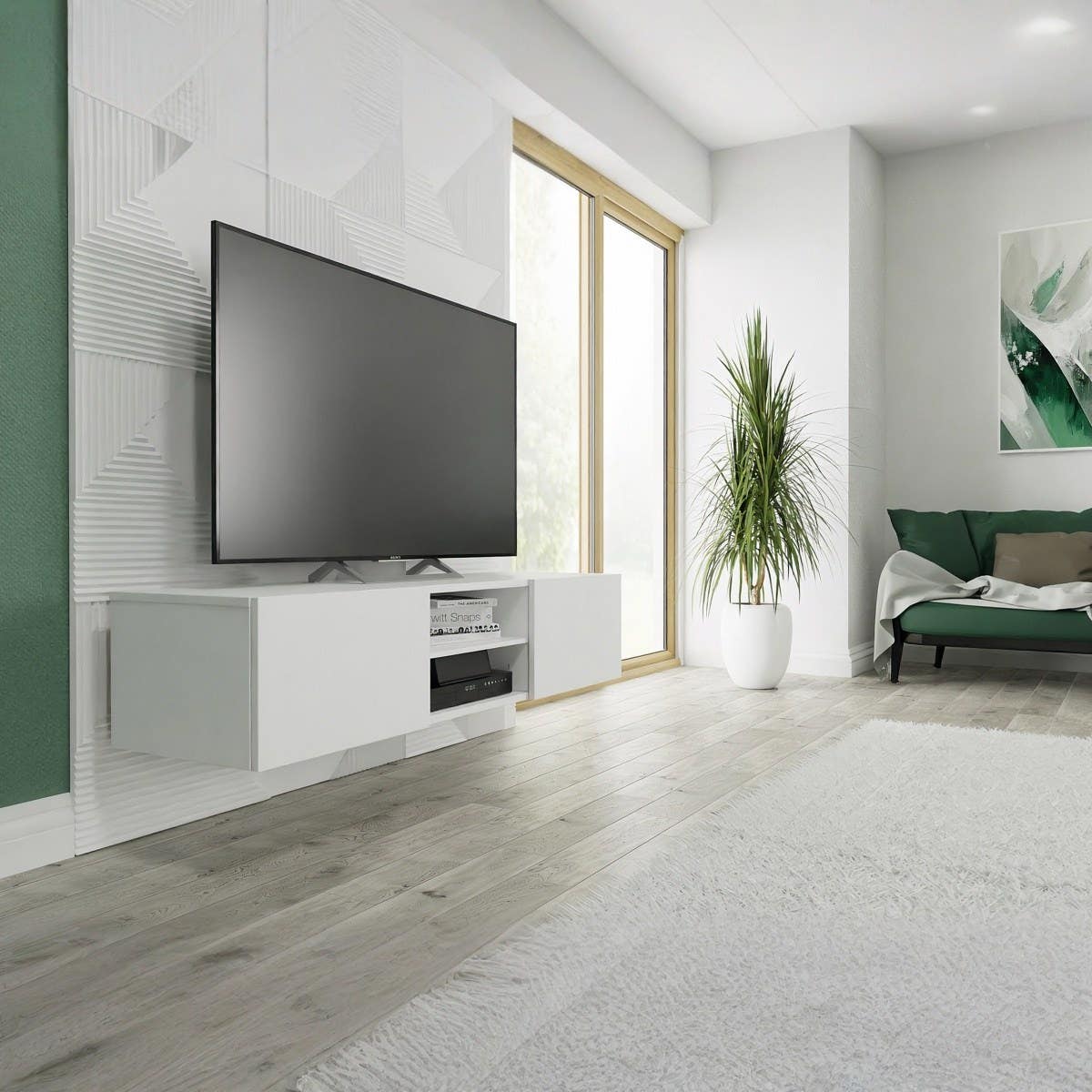 MDF Wooden Tv Table, 30 × 140 × 26 Cm, Melamine Surface - White